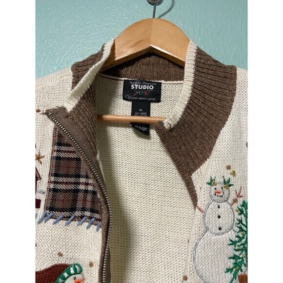 Vintage Designers Studio Women's Cream and Brown Snowman Holiday Sweater Vest XL - Picture 5 of 9